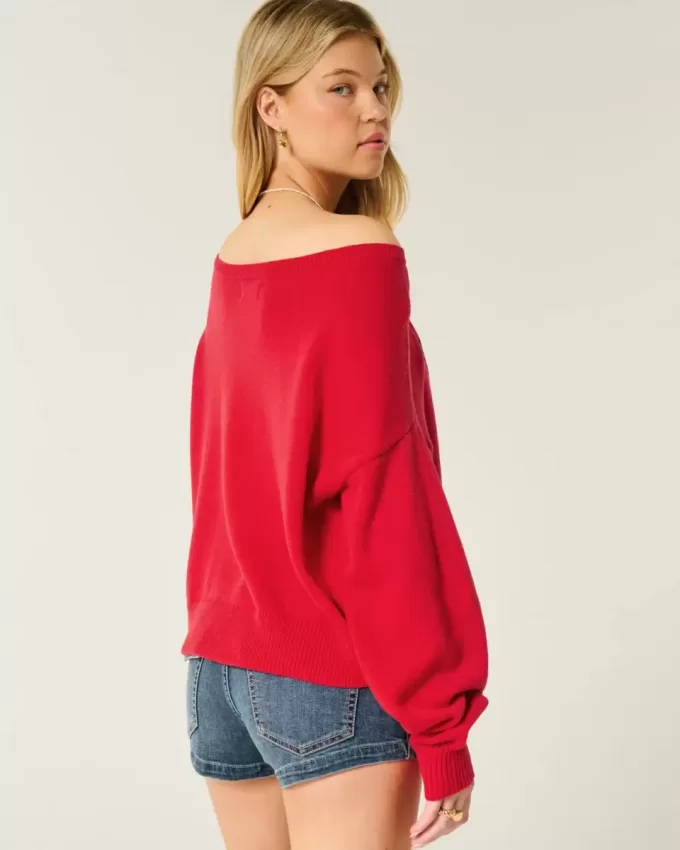 Easy Off-the-Soulder Heart Flag Graphic Sweater Easy Off-the-Soulder Heart Flag Graphic Sweater