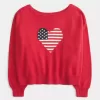 Easy Off-the-Soulder Heart Flag Graphic Sweater Easy Off-the-Soulder Heart Flag Graphic Sweater
