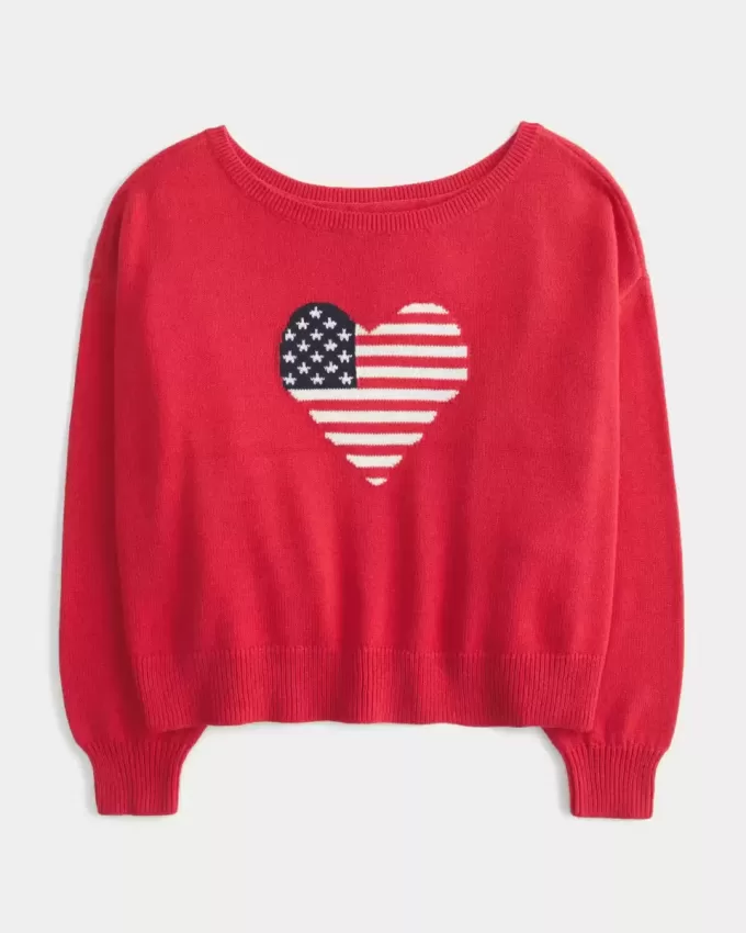 Easy Off-the-Soulder Heart Flag Graphic Sweater Easy Off-the-Soulder Heart Flag Graphic Sweater