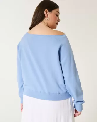Easy Off-the-Soulder Making Waves Graphic Crew Sweatshirt
