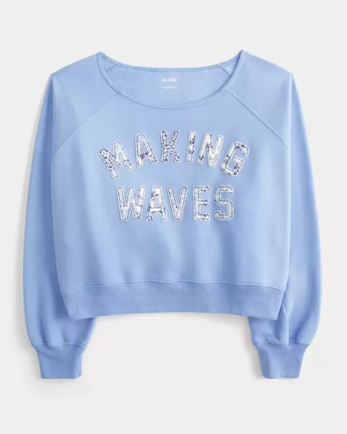 Easy Off-the-Soulder Making Waves Graphic Crew Sweatshirt Easy Off-the-Soulder Making Waves Graphic Crew Sweatshirt