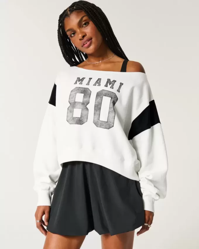 Easy Off-the-Soulder Miami Graphic Sweatshirt Easy Off-the-Soulder Miami Graphic Sweatshirt