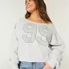 Easy Off-the-Soulder Number Graphic Crew Sweatshirt Easy Off-the-Soulder Number Graphic Crew Sweatshirt
