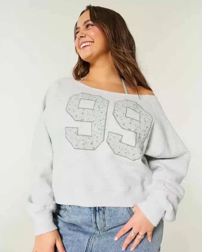 Easy Off-the-Soulder Number Graphic Crew Sweatshirt Easy Off-the-Soulder Number Graphic Crew Sweatshirt