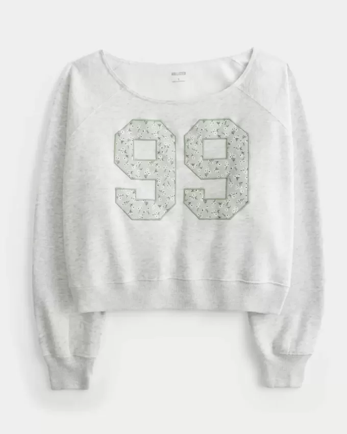 Easy Off-the-Soulder Number Graphic Crew Sweatshirt Easy Off-the-Soulder Number Graphic Crew Sweatshirt