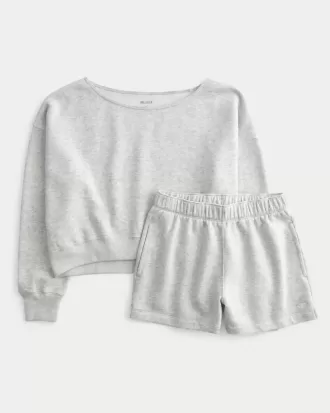 Easy Off-the-Soulder Sweatshirt & Fleece Shorts Set