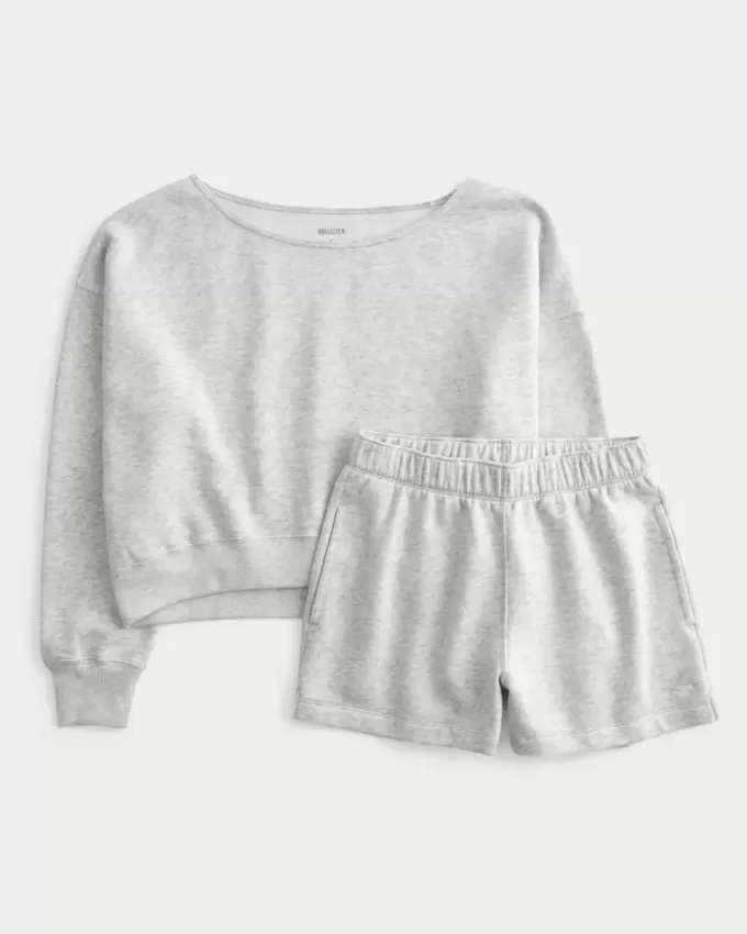 Easy Off-the-Soulder Sweatshirt & Fleece Shorts Set Easy Off-the-Soulder Sweatshirt & Fleece Shorts Set
