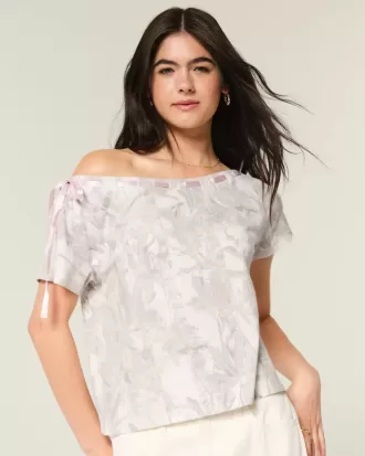 Easy Off-the-Soulder Tie Camo T-shirt