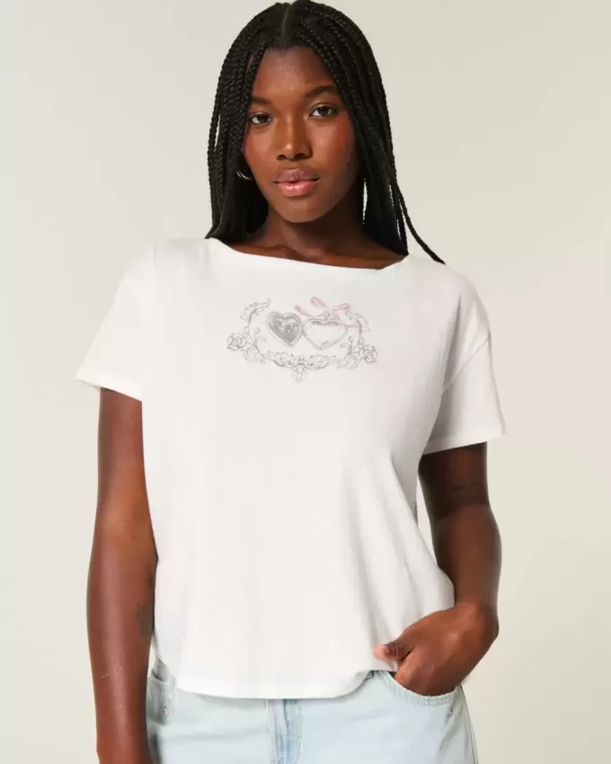 Easy Ribbon Tie-Back Heart Grafisk T-shirt Easy Ribbon Tie-Back Heart Grafisk T-shirt