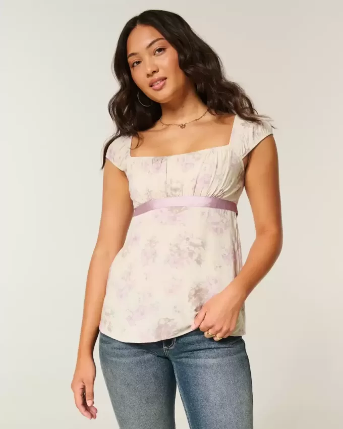 Easy Satin Tie Babydoll Top Easy Satin Tie Babydoll Top
