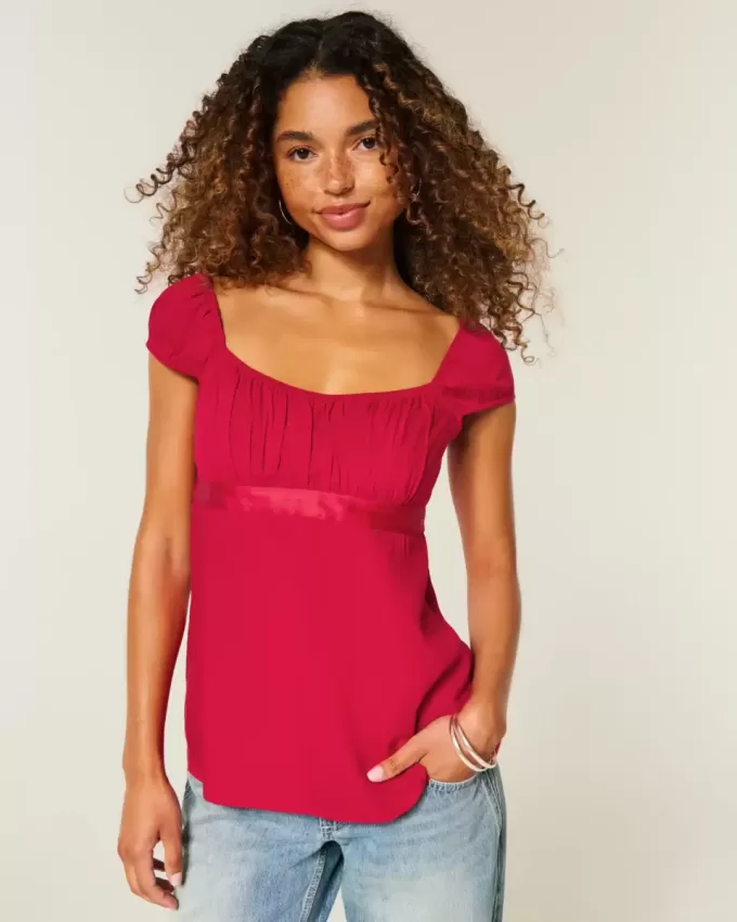 Easy Satin Tie Babydoll Top Easy Satin Tie Babydoll Top