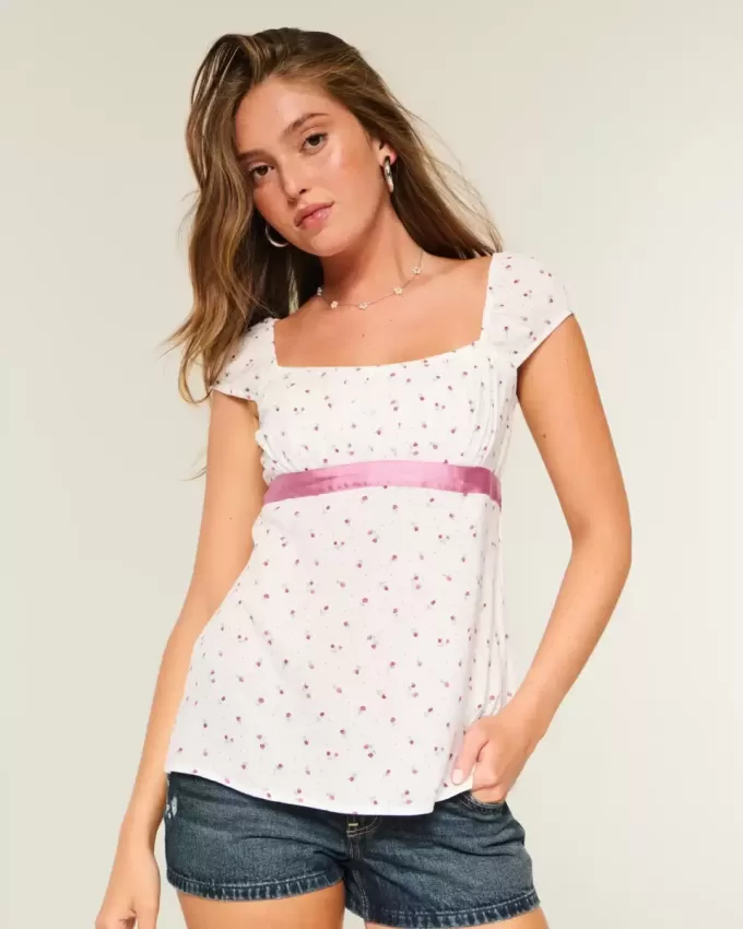 Easy Satin Tie Babydoll Top Easy Satin Tie Babydoll Top