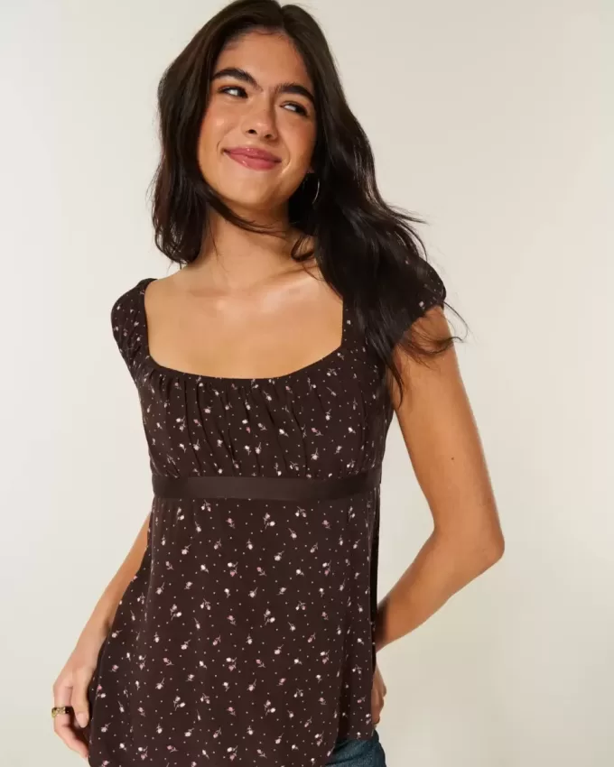 Easy Satin Tie Babydoll Top Easy Satin Tie Babydoll Top