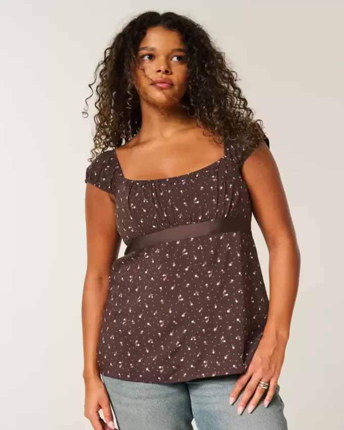 Easy Satin Tie Babydoll Top Easy Satin Tie Babydoll Top