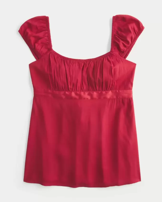 Easy Satin Tie Babydoll Top Easy Satin Tie Babydoll Top