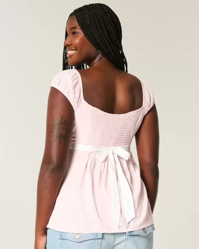 Easy Satin Tie Babydoll Top Easy Satin Tie Babydoll Top