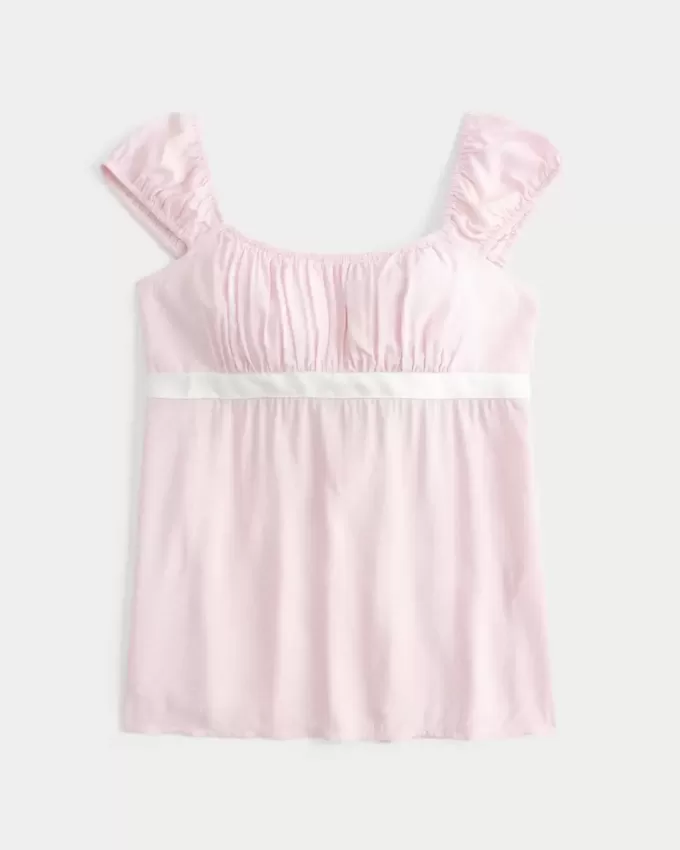 Easy Satin Tie Babydoll Top Easy Satin Tie Babydoll Top