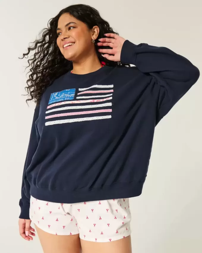 Enkel American Flag Graphic Crew Sweatshirt Enkel American Flag Graphic Crew Sweatshirt