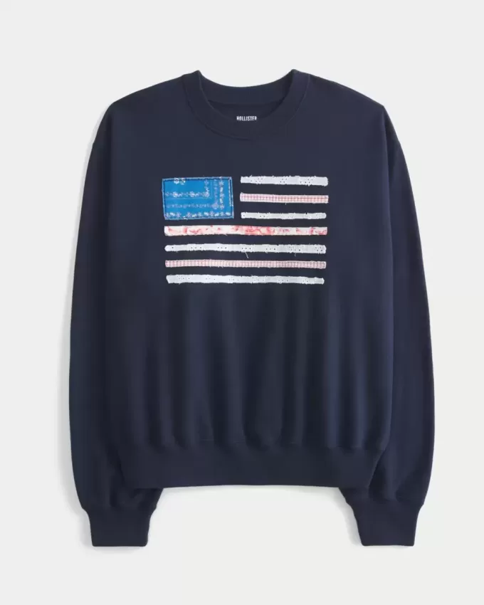 Enkel American Flag Graphic Crew Sweatshirt Enkel American Flag Graphic Crew Sweatshirt