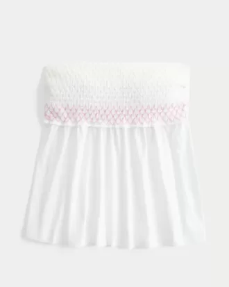 Enkel axelbandslös smockad Babydoll Top