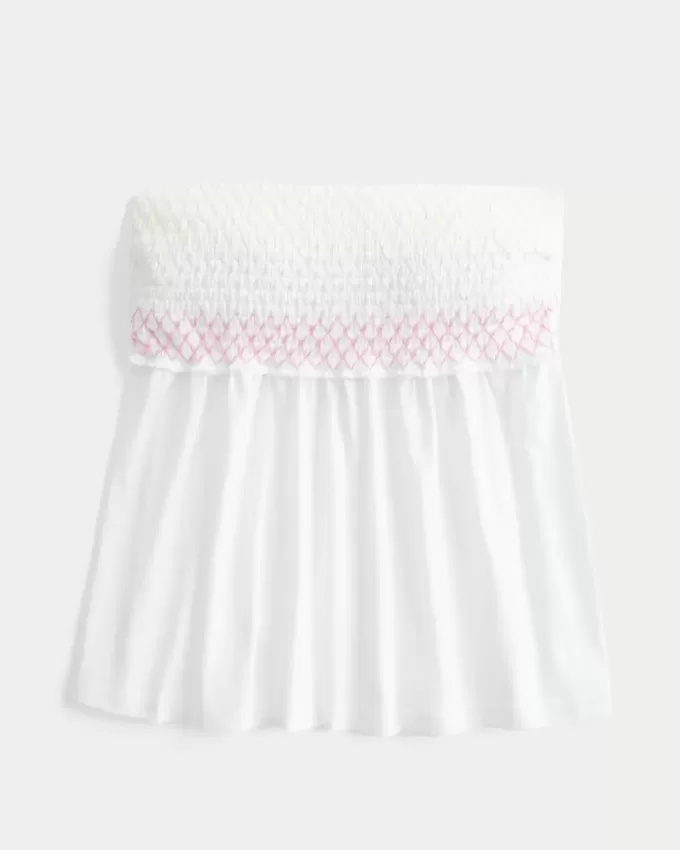 Enkel axelbandslös smockad Babydoll Top Enkel axelbandslös smockad Babydoll Top