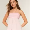 Enkel axelbandslös smockad Babydoll Top Enkel axelbandslös smockad Babydoll Top