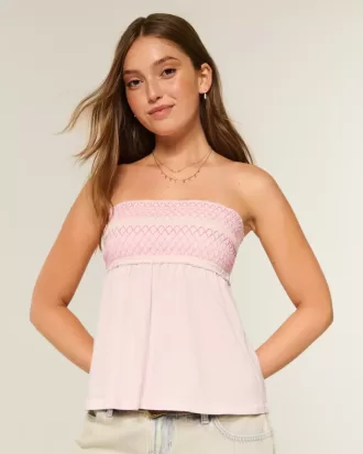 Enkel axelbandslös smockad Babydoll Top
