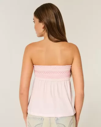 Enkel axelbandslös smockad Babydoll Top