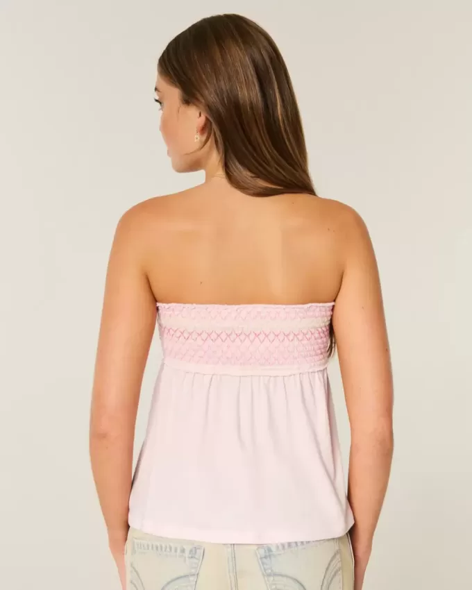 Enkel axelbandslös smockad Babydoll Top Enkel axelbandslös smockad Babydoll Top