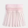 Enkel axelbandslös smockad Babydoll Top Enkel axelbandslös smockad Babydoll Top