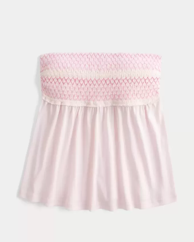 Enkel axelbandslös smockad Babydoll Top Enkel axelbandslös smockad Babydoll Top