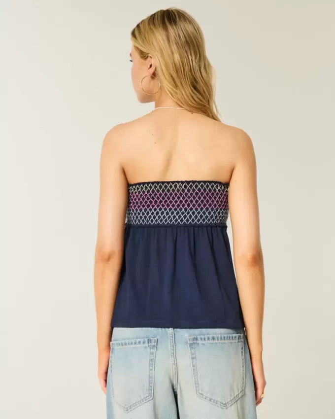 Enkel axelbandslös smockad Babydoll Top Enkel axelbandslös smockad Babydoll Top