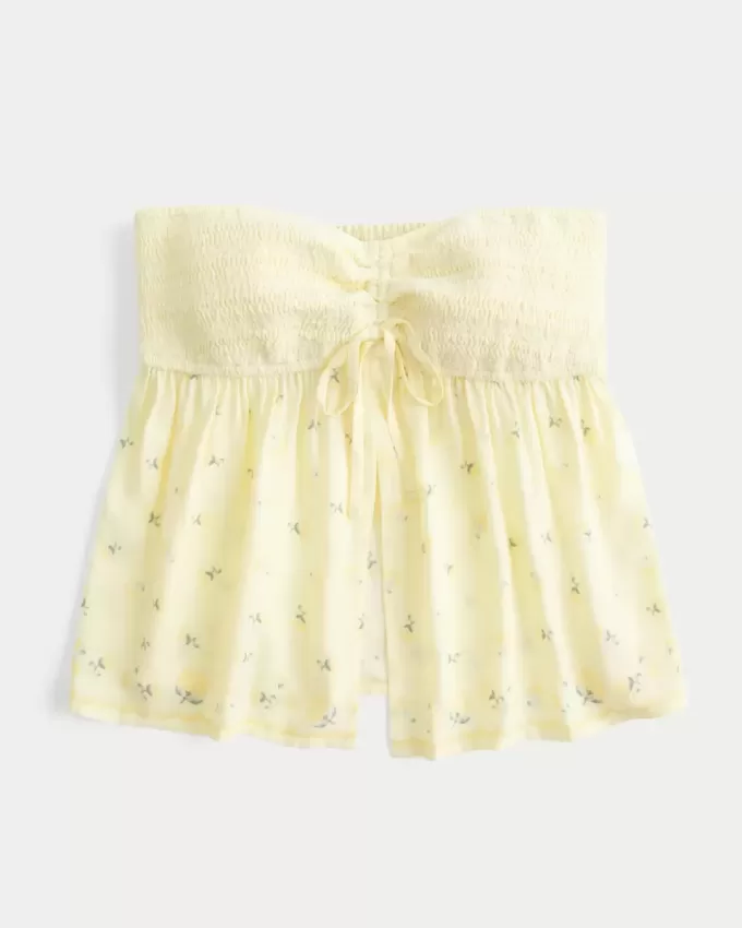 Enkel axelbandslös smockad byst Babydoll Top Enkel axelbandslös smockad byst Babydoll Top