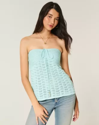 Enkel axelbandslös virkad Babydoll-topp