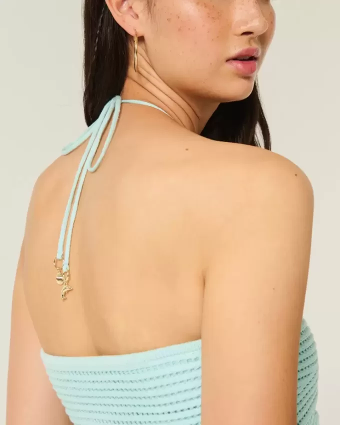 Enkel axelbandslös virkad Babydoll-topp Enkel axelbandslös virkad Babydoll-topp