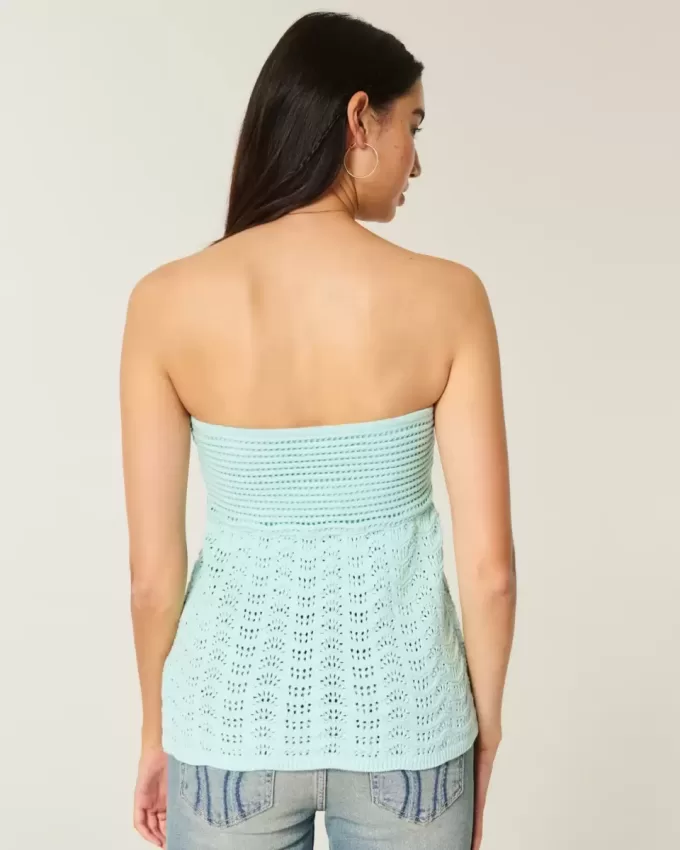 Enkel axelbandslös virkad Babydoll-topp Enkel axelbandslös virkad Babydoll-topp