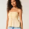Enkel axelbandslös Virkad Mix Babydoll Top Enkel axelbandslös Virkad Mix Babydoll Top