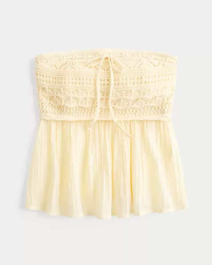 Enkel axelbandslös Virkad Mix Babydoll Top Enkel axelbandslös Virkad Mix Babydoll Top
