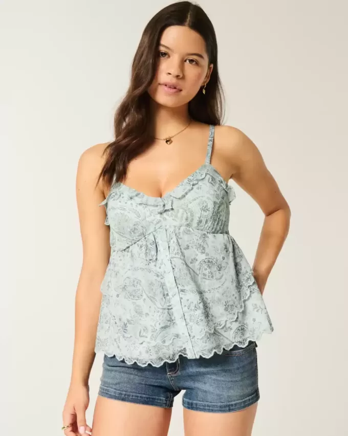 Enkel Chiffong Babydoll Topp Enkel Chiffong Babydoll Topp