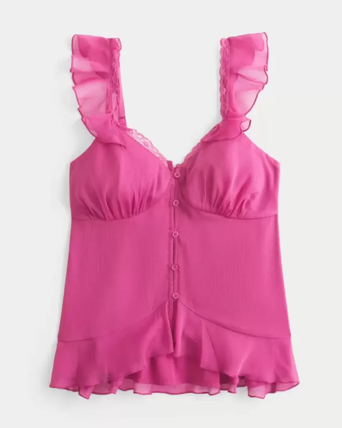 Enkel Chiffong Babydoll Topp Enkel Chiffong Babydoll Topp