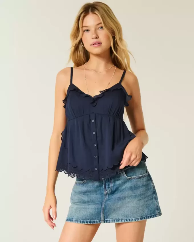 Enkel Chiffong Babydoll Topp Enkel Chiffong Babydoll Topp