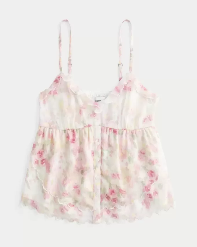 Enkel Chiffong Babydoll Topp Enkel Chiffong Babydoll Topp