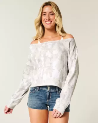Enkel dubbel off-the-shoulder Camo Sweatshirt