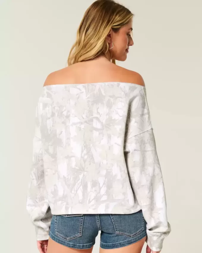 Enkel dubbel off-the-shoulder Camo Sweatshirt Enkel dubbel off-the-shoulder Camo Sweatshirt
