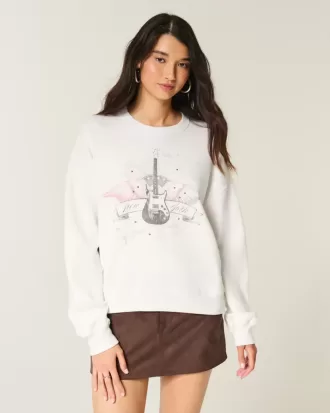 Enkel New York Guitar Studded Graphic Crew Sweatshirt