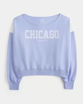 Enkel off-the-shoulder Chicago grafisk tröja