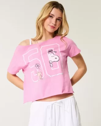 Enkel off-the-shoulder Snoopy grafisk t-shirt