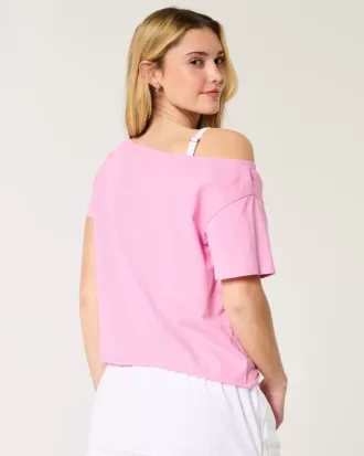 Enkel off-the-shoulder Snoopy grafisk t-shirt