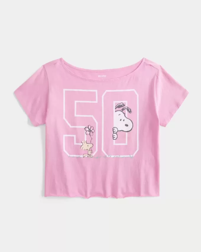 Enkel off-the-shoulder Snoopy grafisk t-shirt Enkel off-the-shoulder Snoopy grafisk t-shirt