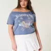 Enkel off-the-shoulder sommargrafisk t-shirt Enkel off-the-shoulder sommargrafisk t-shirt